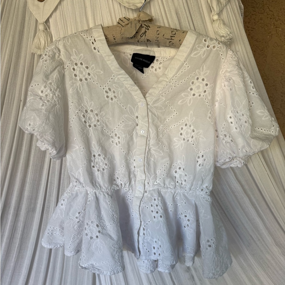 Elegant White Eyelet Blouse